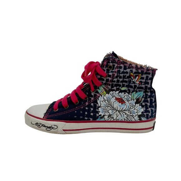 Vintage Y2K Ed Hardy x Christian Audigier Tattoo Print Frayed High Top Sneakers - Picture 7 of 16